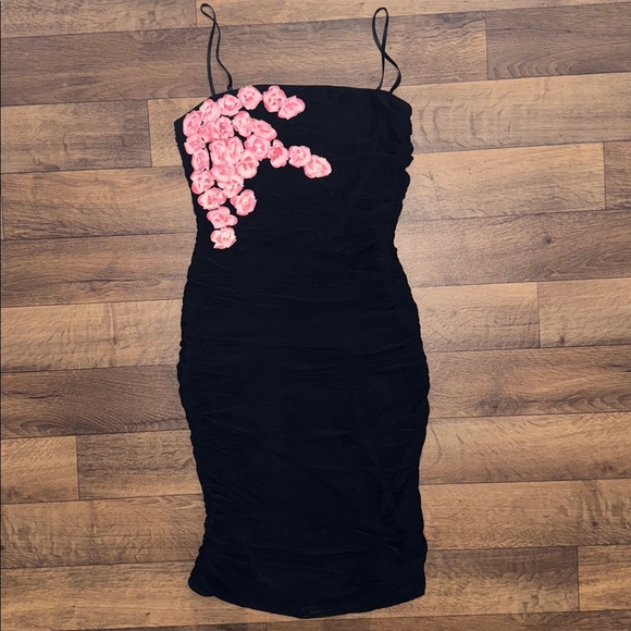 Betsey Johnson New York Size Large Dress Floral Detail Vintage Ruched Overlay - Picture 13 of 14